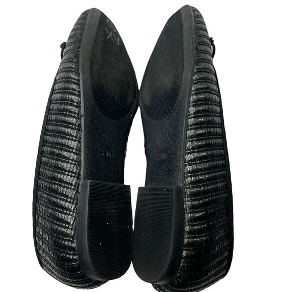 Steve Madden Black Seemly Raffia Straw Ballet Flats 8 Woven Bow Tie - Picture 8 of 10